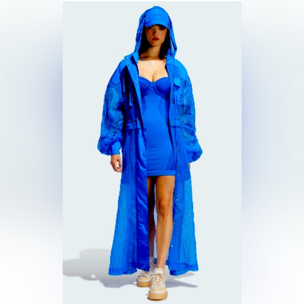 Women's Blue Hooded Long Jacket